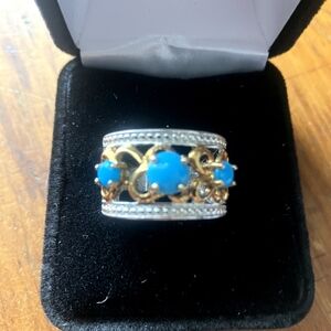 Two-Tone Sleeping Beauty Turquoise 3 Stone Band